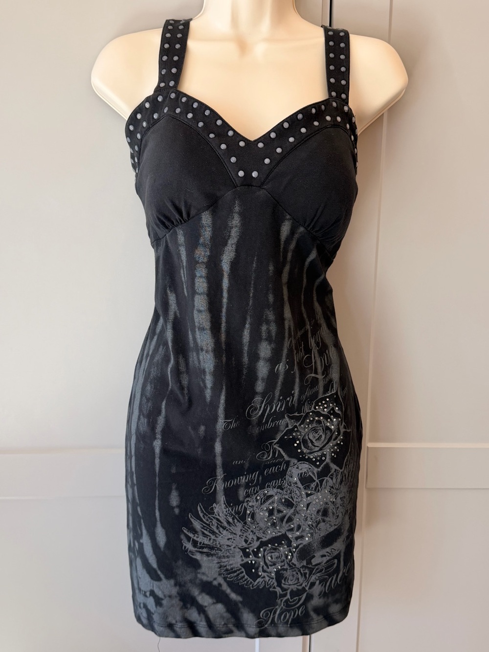 Southpole Y2K Studded Rhinestone Rose Graphic Gothic Mini Dress Size L